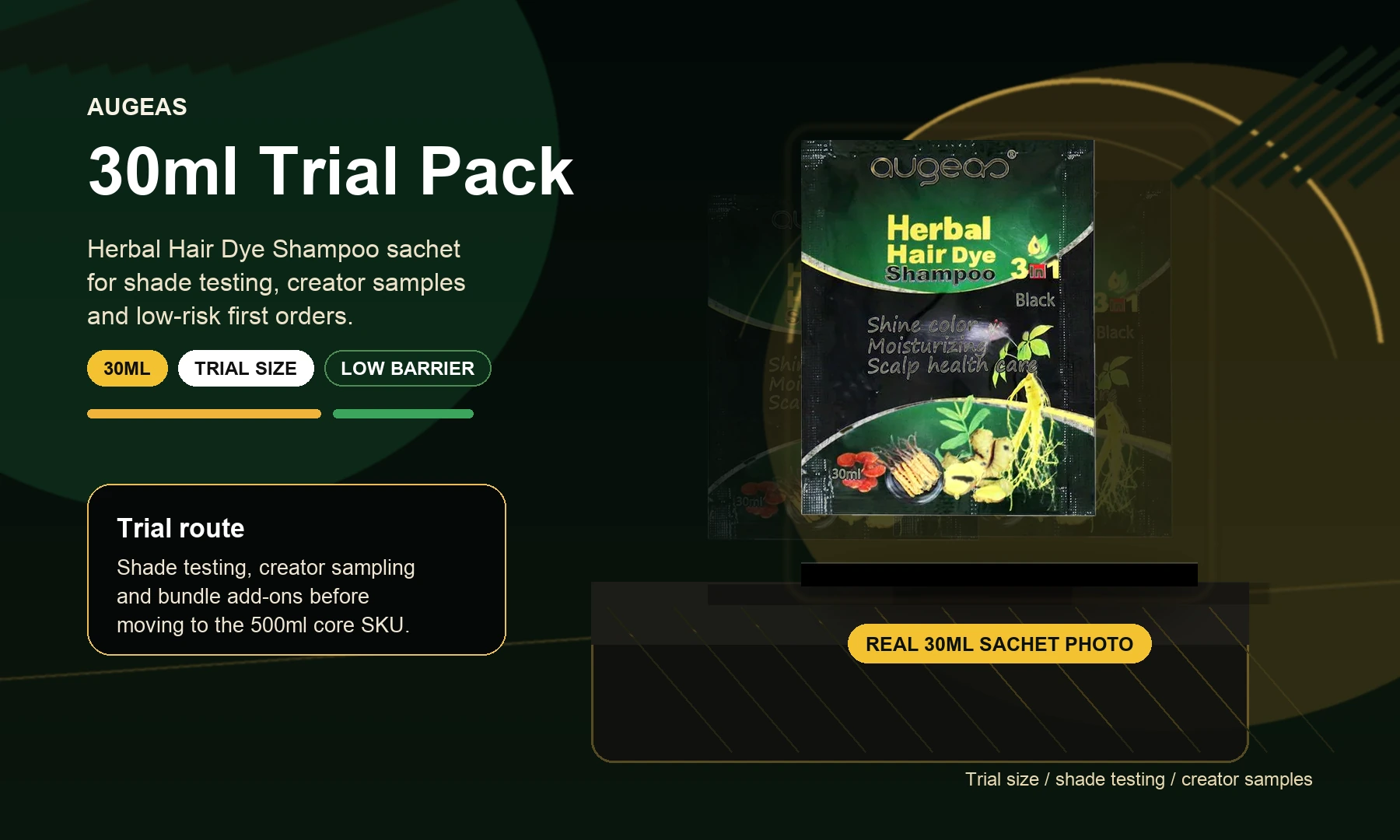 AUGEAS 30ml herbal hair dye shampoo trial sachet product visual